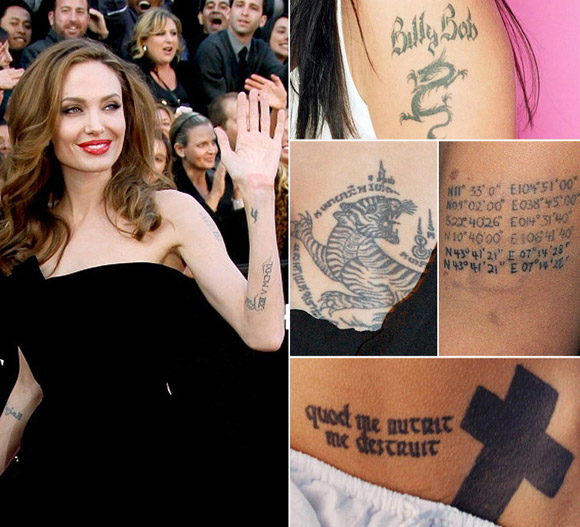 Анджелина Джоли: фото татуировок